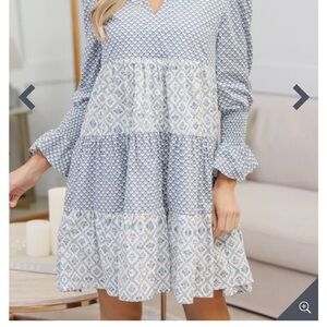 Elegant Blue Patterned Zipper Nursing Dress